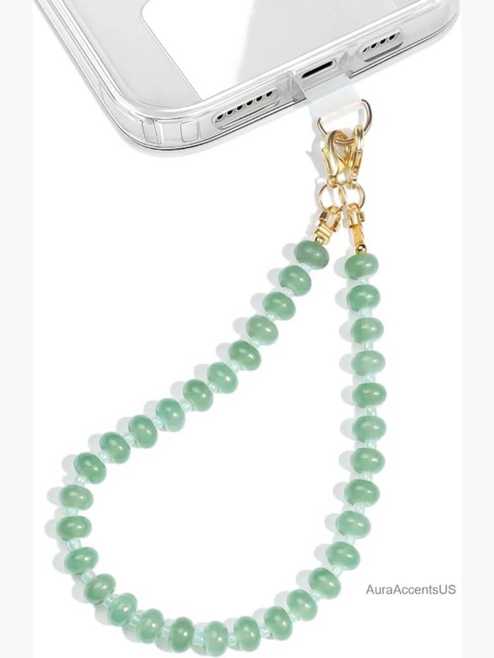 Natural Stone Beaded Phone Wrist Strap – Detachable Chain Wristlet, Stainless